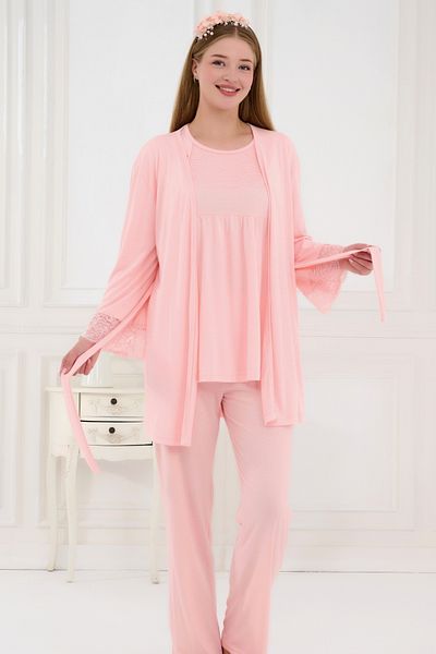 Emose 3-Piece Maternity Pajama Set with Lace and Morning Dress