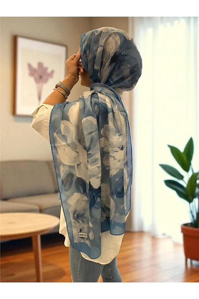 Baştacı Soft Flower 0348 Denim Blue Shawl