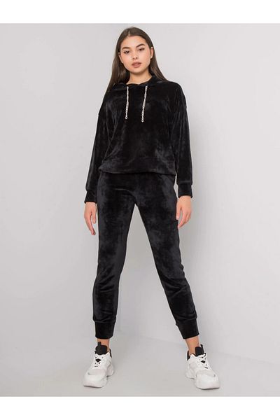 UniqueStore.ro Black Velvet Tracksuit With Hood And Decorative Chains
