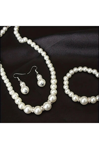 Chic Charms 3 lü İnci Set Kolye Bileklik Ve Küpe