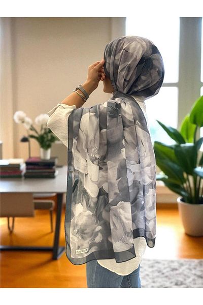 Baştacı Soft Flower 0348 Dark Gray Shawl