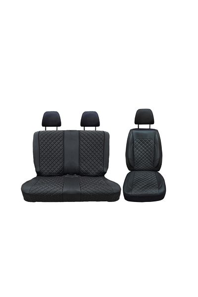DELUXETUNING Set huse scaune auto, dedicate IVECO Daily 2014->, 2+1 fata, piele ecologica neagra si cusatura neag