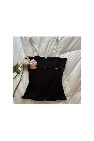 Wisevelya Fairycore Grunge Lace Strap Crop Blouse