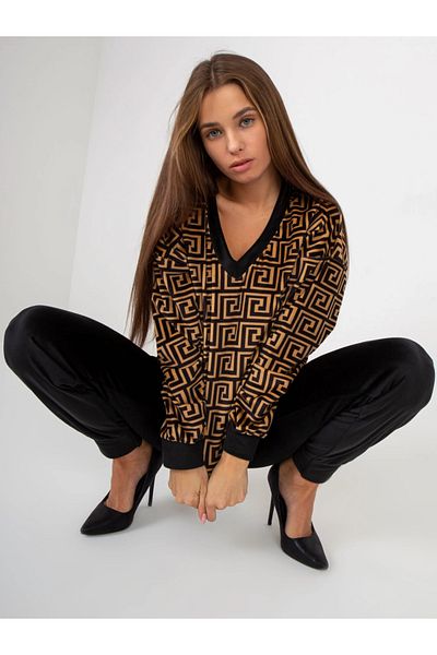 UniqueStore.ro Geometric Print Velvet Tracksuit With Black Pants
