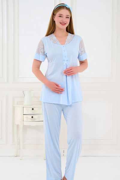 Emose Set de pijamale de maternitate pentru 3 piese cu rochie de dantelă