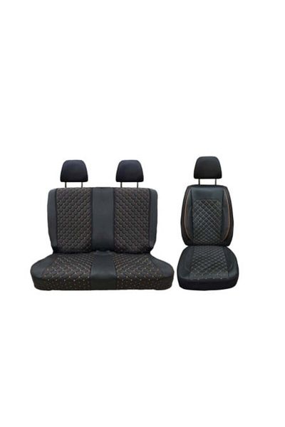 DELUXETUNING Set huse scaune auto dedicate IVECO Daily 2014->, 2+1 fata, piele ecologica neagra si cusatura maro