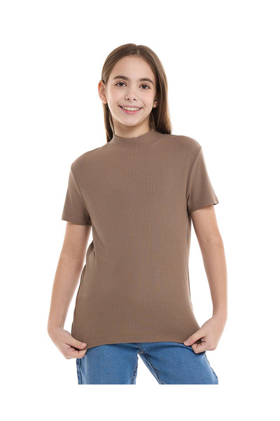 R&B تي شيرت بني عصري للبنات من 8 إلى 16 سنة