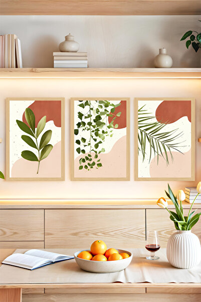kutuTR 🌿 Bitki Desenli Modern Minimal 3’lü Çerçeve Görünümlü Tablo Seti 🌿 C...