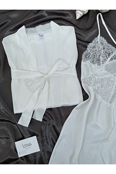 Lena Homewears Satin Double Ecru Bride Nightgown Dressing Gown Set