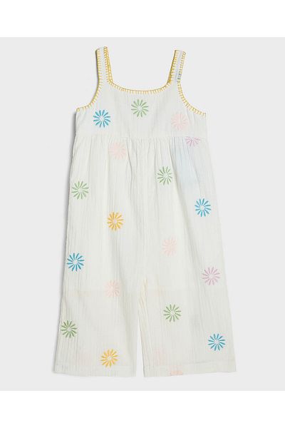 R&B White WOVEN DUNGAREE 6-24M