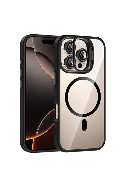 zore iPhone16 ProMax KılıfUyumluStandlı ve KameraLens Hediyeli M-Safe Şarj Öz...