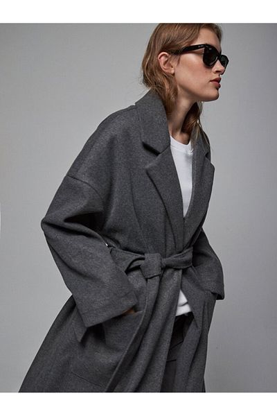 Ltb Cuban Collar Long Sleeve Oversize Gray Coat