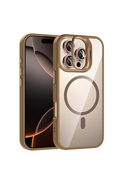 zore iPhone 16 Pro Max Kılıf Standlı ve Kamera Lens Hediyeli M-Safe Şarj Özel...