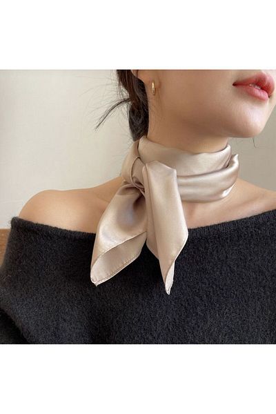 ÖrgüYastik Beige Satin Scarf -Bandana