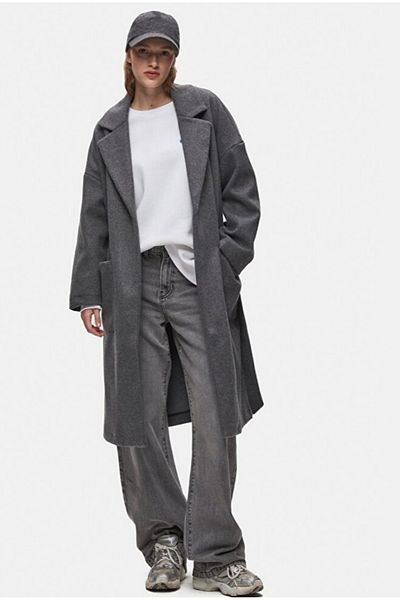 Ltb Cuban Collar Long Sleeve Oversize Gray Coat