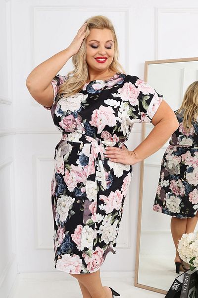 UniqueStore.ro Plus Size Dress With Floral Print And Drawstring Waist