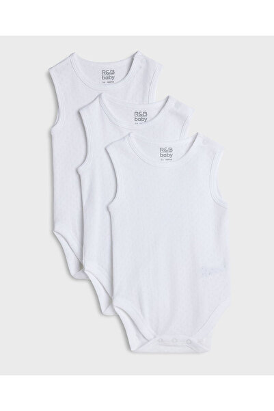 R&B بدلة جسم بيضاء PO3 0-12 شهرًا
