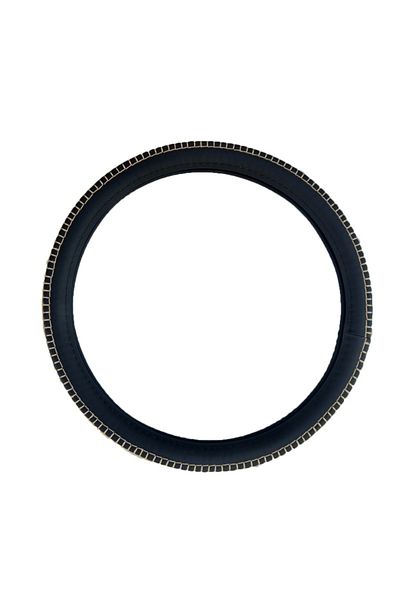 DELUXETUNING Black imitation leather steering wheel cover, with cream perforated imitation leather and cream stitching