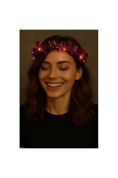 emosavm Heart Tassel Night Glow 3 Mode Led Illuminated Crown Red Color