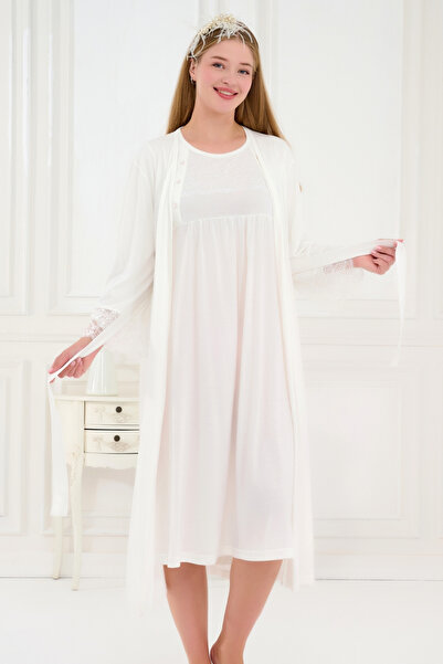 Emose Dantelli Sabahlıklı 2'Li Lohusa Hamile Gecelik Takımı