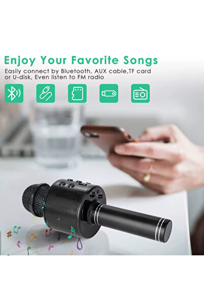 DÜNYA AKSESUAR Taşınabilir El Kablosuz Karaoke Mikrofon Hoparlör Mikrofon