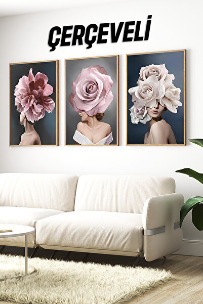 🌸 Flower Headed Women 3-Piece Painting Set with Frame🌿 CRV1131