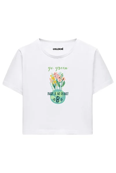 Colermi Women's White Crop Tshirt - Go Green Floral Printed Design 100% Cotton Fabric