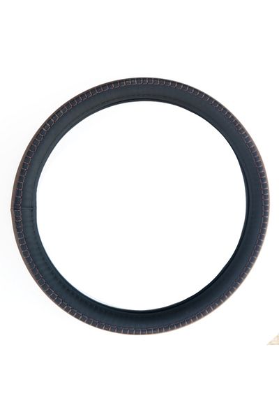 DELUXETUNING Husa volan imitatie piele neagra, cu imitatie de piele perforata maro si cusaturi maro