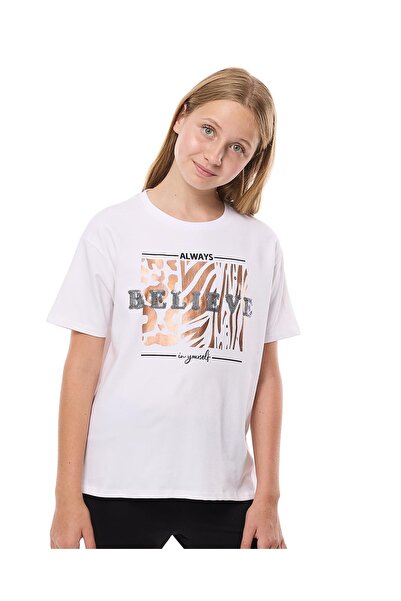 R&B تي شيرت أبيض عصري للبنات من 8 إلى 16 سنة