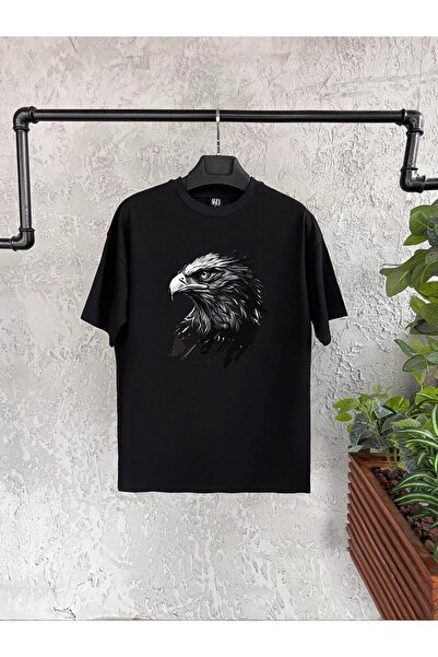donamod Tricou negru pentru bărbați cu imprimeu Eagle