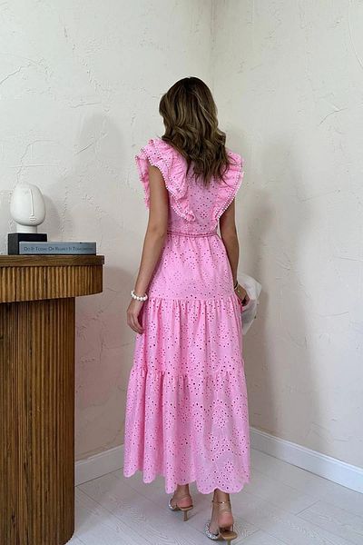 HELİS BUTİK Fisto Fabric Pink Belt Detailed Dress