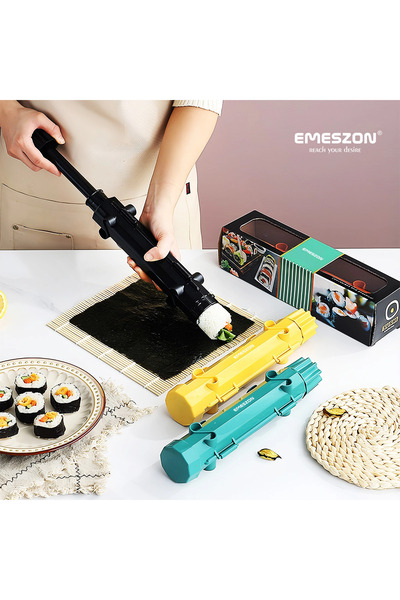 EMESZON Complete Set Sushi Rolls 2, EMESZON® Manual Sushi Rolling Machine with Bamboo Roller, Green