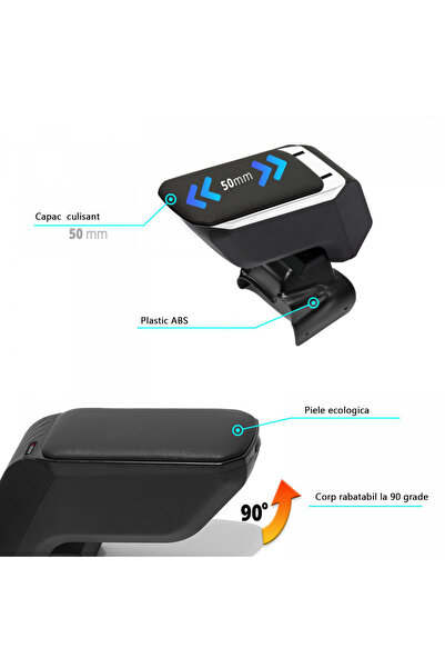 DELUXETUNING Car armrest compatible with Dacia Duster II 2018->, black with gray