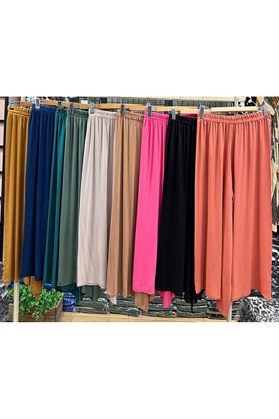 Hazinedan Women's Elastic Waist Wide Leg Casual Viscose Trousers