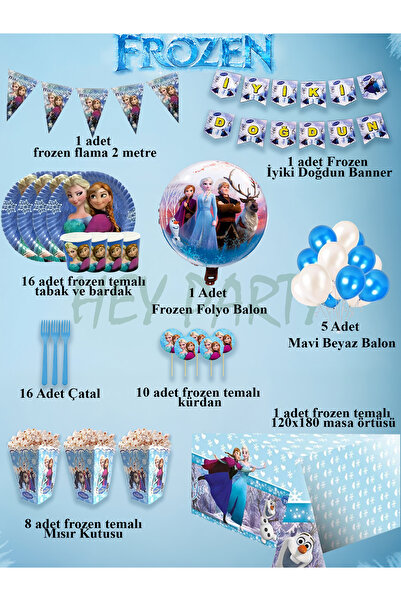 PartyPoo Frozen Elsa Doğum Günü Parti Seti Malzemeleri - 16 Kişilik Elsalı Ka...