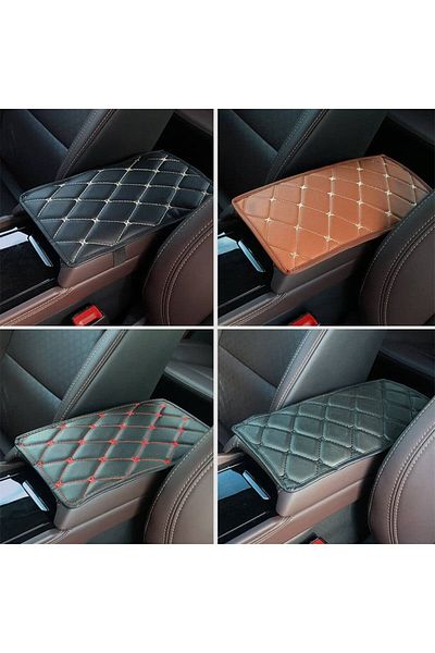 DELUXETUNING Universal leather car armrest cover 29 cm x 17 cm black with blue stitching