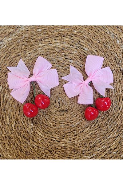 LO ADORO 2Pcs Girls' Bow Cherry Buckle for School Cherry Buckle White Red Pink Fuchsia Color 2Pcs