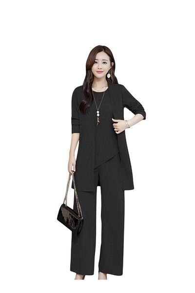 huitich Women's Three-Piece Slim Suit Stylish Plus Size Set, Black Size XL