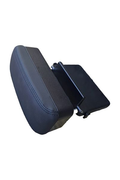 DELUXETUNING Car organizer with armrest support, black with black stitching, wireless charging