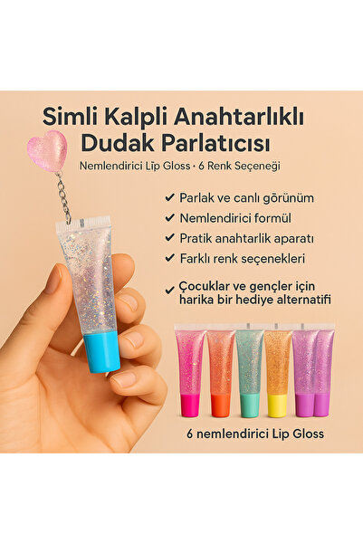 MİNGODAN 6'lı Mis Kokulu 2 in 1 Simli Kalpli Dudak Parlatıcısı Nemlendirici L...