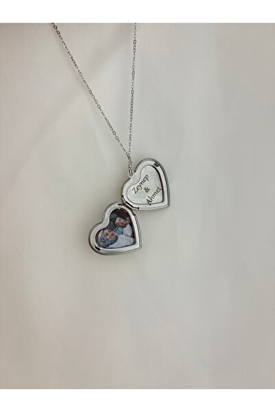 Çelik Kalpli Kapaklı Resimli Kolye - Hiç Çıkarma Kolyesi