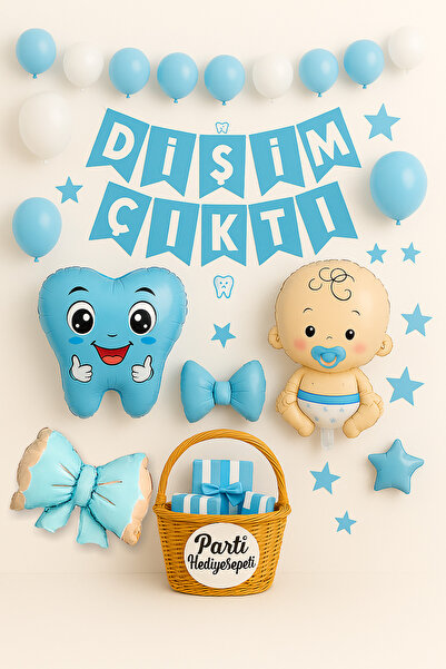 parti hediye sepeti Dişim Çıktı Diş Buğdayı Balon Seti Mavi | Hazır Parti Dekor
