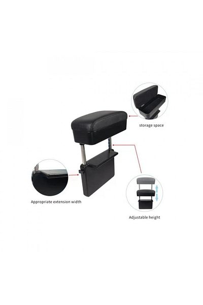 DELUXETUNING Car organizer with armrest support, black with black stitching, wireless charging