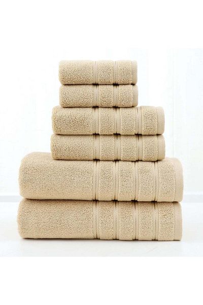 huitich 6-Piece Pure Cotton Bath Towel Set Beige