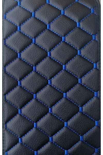DELUXETUNING Universal leather car armrest cover 29 cm x 17 cm black with blue stitching
