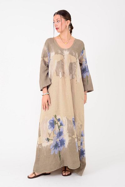 ZTO Women's Casual Cut Linen Fabric Long Dress