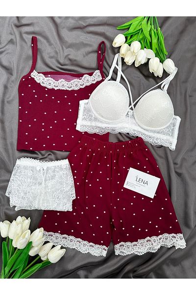 Lena Homewears Women's Plum Spot 4-Piece Shorts Pajama Set