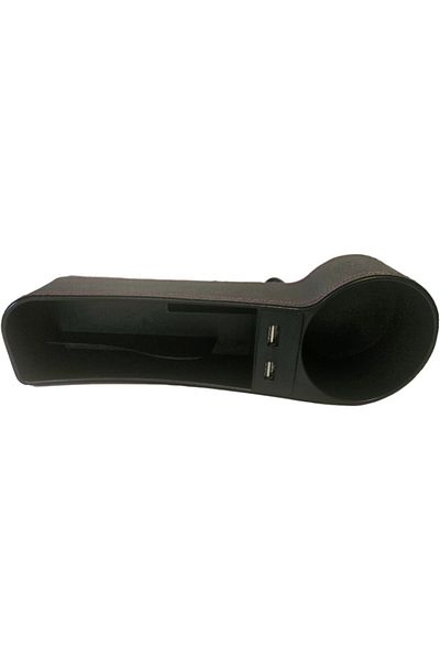 DELUXETUNING Car organizer with cup holder and 2 USB, black with red stitching