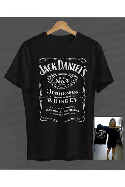 donamod Jack Daniels Viski Baskılı Siyah Overisize T-shirt
