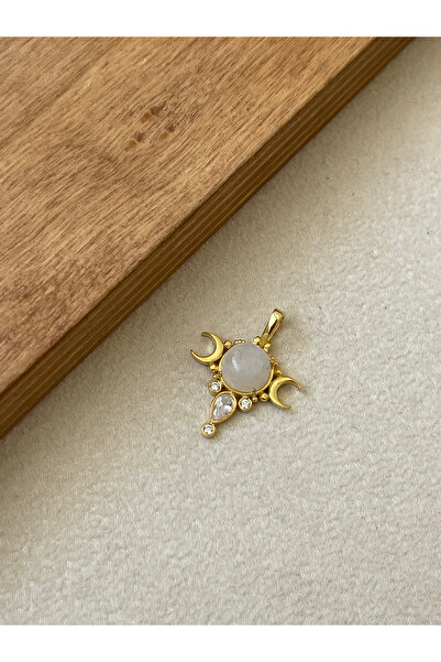Rupen Kraft 925 Ayar Gümüş Ay Modeli Opal Taşlı Özel Tasarım Gümüş Kolye Ucu